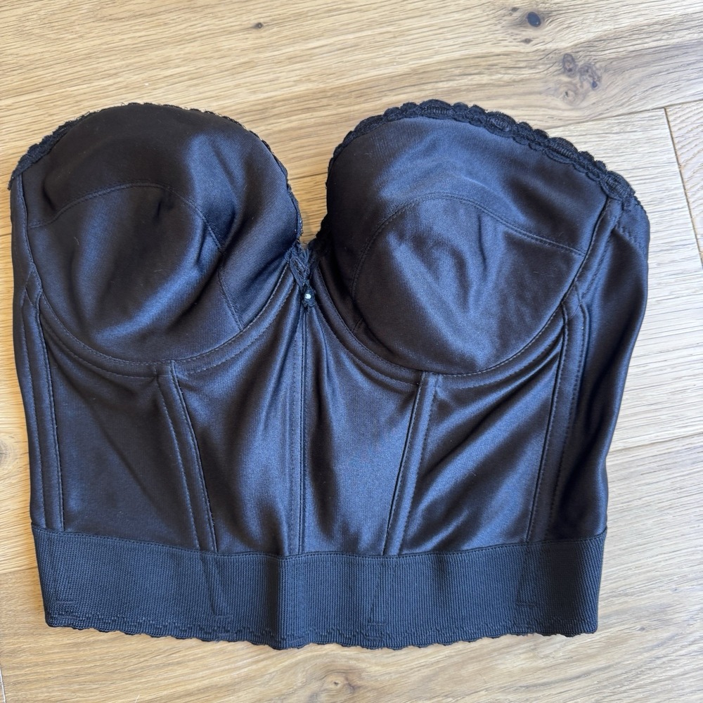 Vtg 90s Adonna Black Low Plunge Backless Strapless Corset Bra Sz 36D Sexy Glam